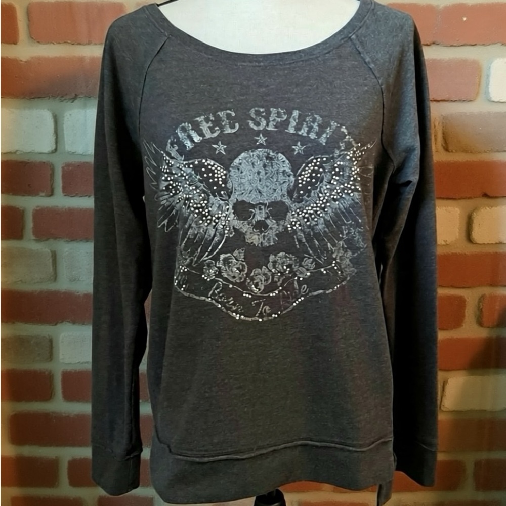 Rock & Republic grey sweatshirt with skull design